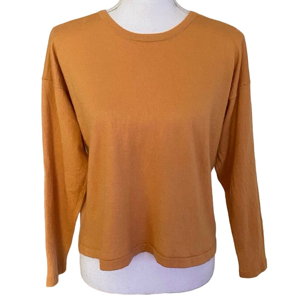Eskandar Size L Cashmere Silk Boxy Fit Crewneck Sweater Butterscotch TINY FLAW